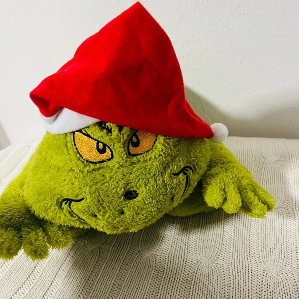 The Grinch Holiday Floppy Plush Pillow with Red Santa Hat How the Grinch Stole